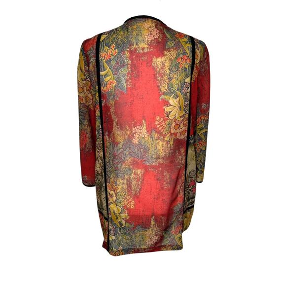 Soft Surroundings Kimono Cardigan Red Patchwork Black Trim Womens Petite Large - Picture 4 of 7